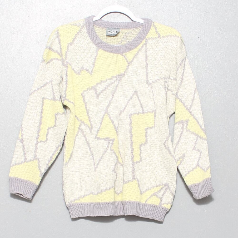 Vintage yellow gray geometric crew neck sweater